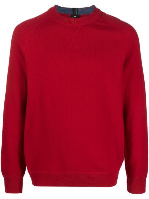 Sweter z wełny merino z okrągłym dekoltem Ps Paul Smith czerwony