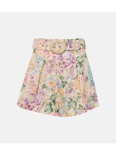 Blommig linne hög midja shorts Zimmermann