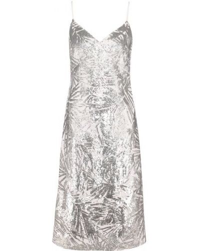 Приталенное шелковое платье миди с пайетками Michael Kors Collection, белое