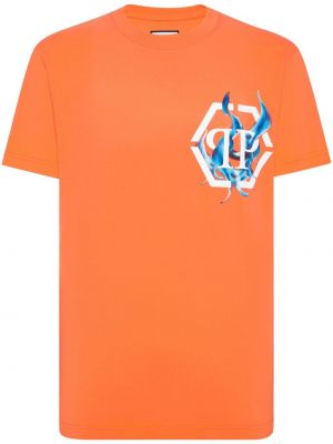 Bombažna majica s potiskom Philipp Plein oranžna