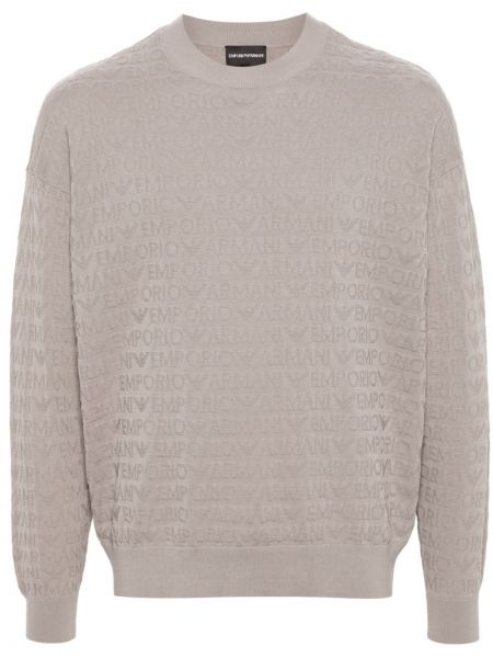 Žakárový bavlnený sveter Emporio Armani sivá