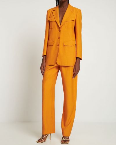Ľanové rovné nohavice s vysokým pásom Alberta Ferretti oranžová