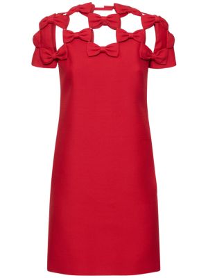 Krepové hedvábné vlněné mini šaty Valentino červené