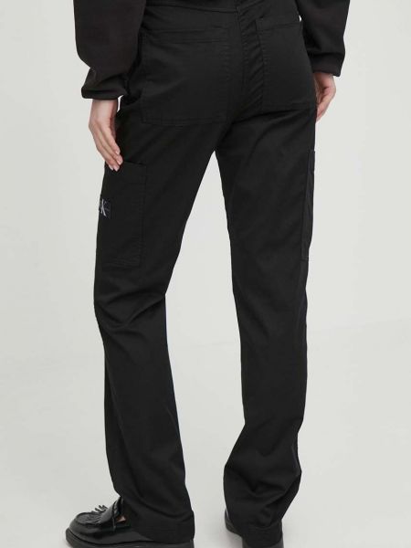 Jednobarevné kalhoty s vysokým pasem Calvin Klein Jeans černé