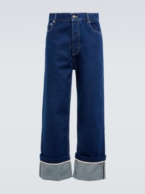 Proste jeansy bawełniane relaxed fit Nanushka niebieskie