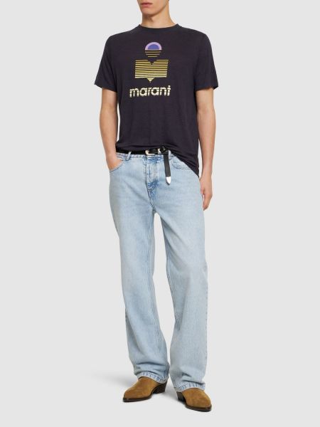 Džerzej ľanové tričko s potlačou Marant čierna