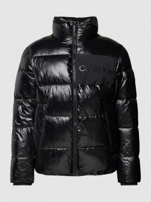 Pikowana kurtka z kapturem z nadrukiem Ck Calvin Klein czarna