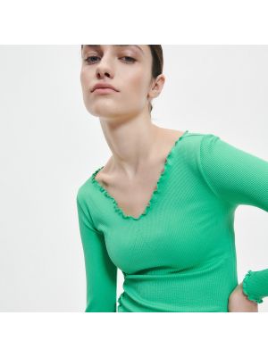 Slim fit priliehavé tričko s dlhými rukávmi s dlhými rukávmi Reserved zelená