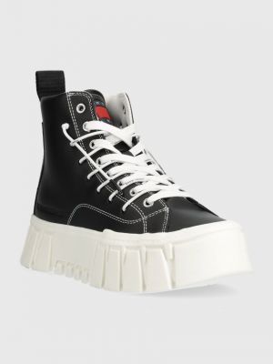 Sneakersy skórzane na platformie Tommy Jeans czarne