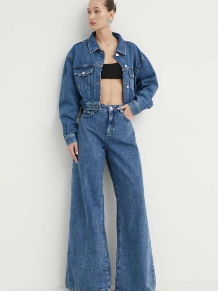 Kurtka jeansowa oversize Moschino Jeans niebieska