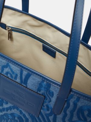 Geantă shopper cu model paisley din jacard Etro albastru