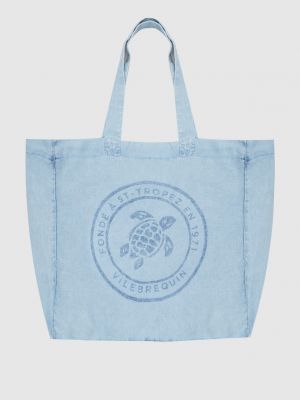 Лляна пляжна сумка Vilebrequin блакитна