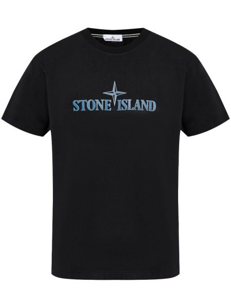 Painettu puuvilla t-paita Stone Island musta