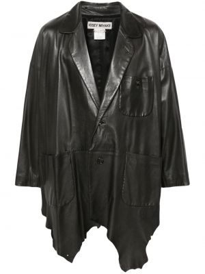 Manteau en cuir asymétrique Issey Miyake Pre-owned noir