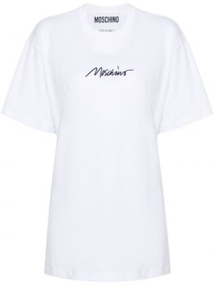 Βαμβακερή μπλούζα με κέντημα Moschino λευκό
