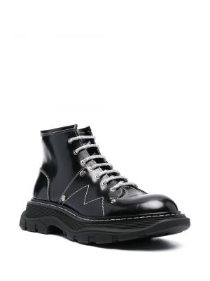 Ankle boots sznurowane skórzane koronkowe Alexander Mcqueen czarne