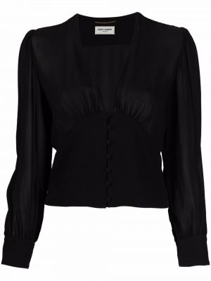 Блуза с копчета с v-образно деколте Saint Laurent черно