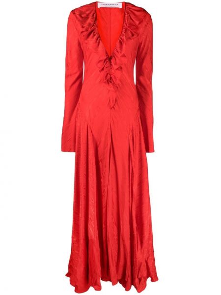 Sukienka wieczorowa z dekoltem w serek z falbankami Philosophy Di Lorenzo Serafini czerwona