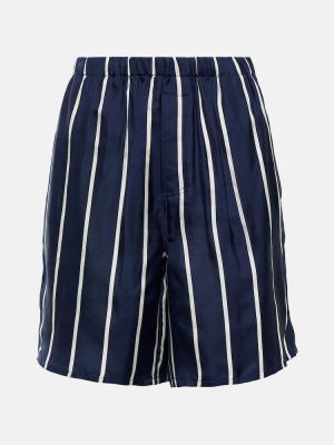 Triibuline siidist kõrge vöökohaga lühikesed püksid Ami Paris sinine