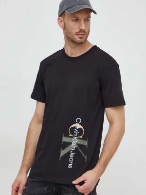 Тениска с дълъг ръкав с апликация Calvin Klein Jeans черно