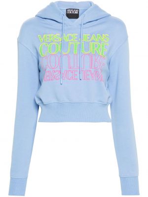Pamučna hoodie s kapuljačom s printom Versace Jeans Couture plava