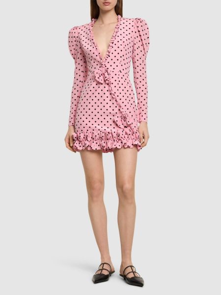 Punktotas zīda mini kleita ar apdruku Alessandra Rich rozā