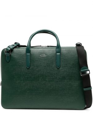 Zelená slim fit kožená taška na notebook Smythson