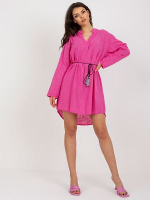 Košilové šaty relaxed fit Fashionhunters růžové