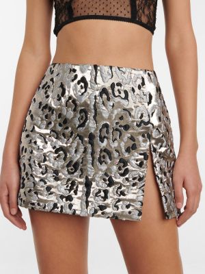 Žakárové leopardí mini sukně s potiskem Dolce&gabbana stříbrné
