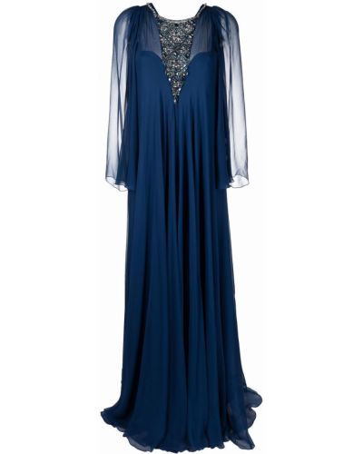Vestido de noche plisado de cristal Jenny Packham azul