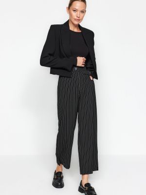 Плетени relaxed широки панталони тип „марлен“ на райета Trendyol черно
