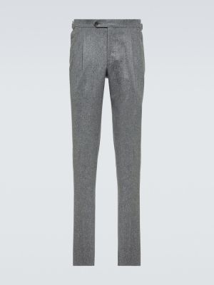 Spodnie klasyczne wełniane slim fit flanelowe Thom Sweeney szare