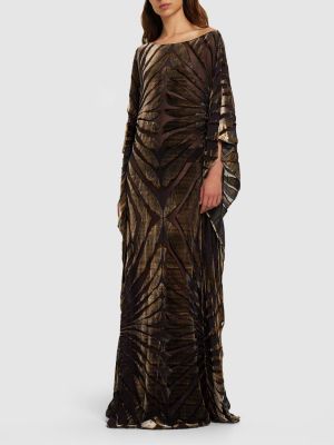 Aksamitna jedwabna sukienka długa Roberto Cavalli brązowa