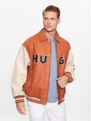 Priliehavá kožená bunda Hugo oranžová