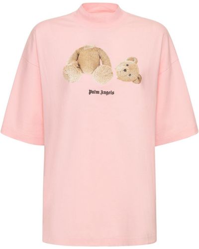 Bavlněné tričko jersey relaxed fit Palm Angels růžové
