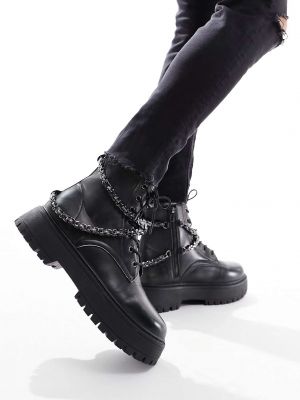 Кожаные ботинки на шнуровке из искусственной кожи Asos черные
