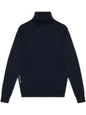 Vlnený sveter s výšivkou Gucci modrá