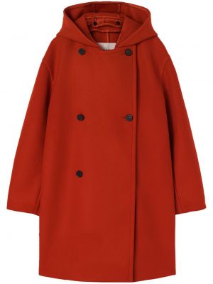 Vlněný kabát s kapucí Jil Sander červený