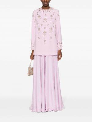 Křišťálové hedvábné večerní šaty Dina Melwani fialové