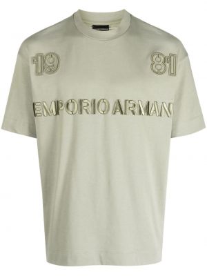 Pamut hímzett póló Emporio Armani zöld