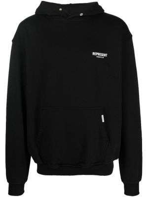 Raštuotas džemperis su gobtuvu Represent juoda