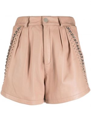 Shorts en cuir à imprimé en cristal Philipp Plein beige