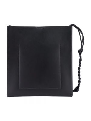 Bolsa de hombro de cuero con estampado Jil Sander negro