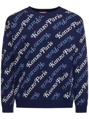 Felpa di cotone in maglia Kenzo Paris blu
