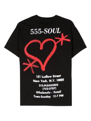 T-shirt avec imprimé slogan en coton à imprimé Pleasures noir
