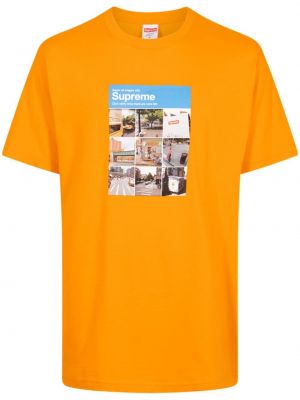Памучна тениска с принт Supreme оранжево