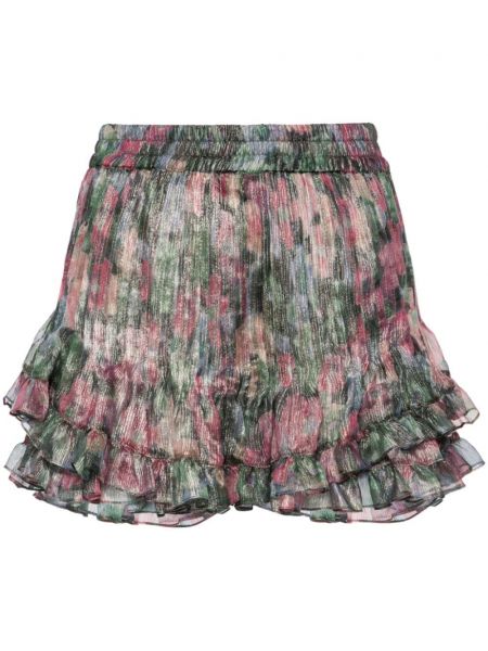 Svilene kratke hlače s cvjetnim printom s printom Pnk zelena