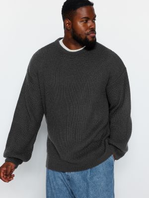 Трикотажний светр з круглим вирізом оверсайз Trendyol сірий