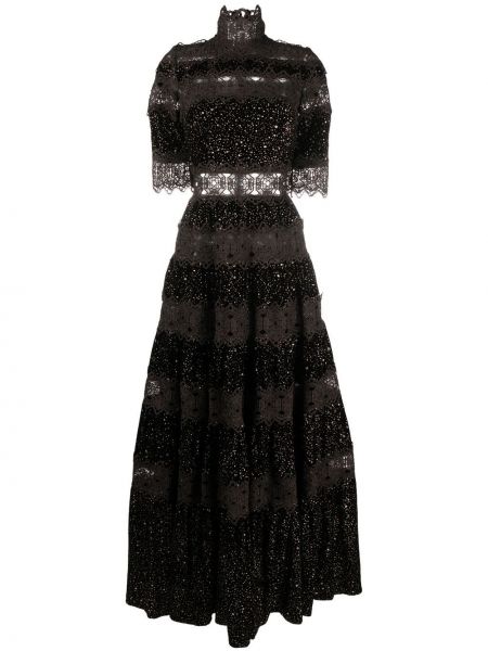 Nėriniuotas vakarinė suknelė Costarellos juoda
