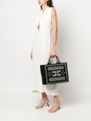 Bavlněná shopper kabelka s potiskem Elisabetta Franchi černá